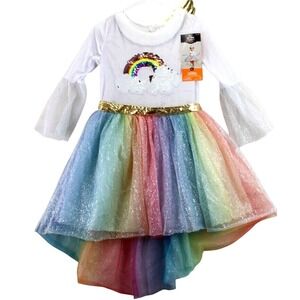Hyde and EEK! Boutique Kids Rainbow Unicorn Dress with Wings Costume Large L
